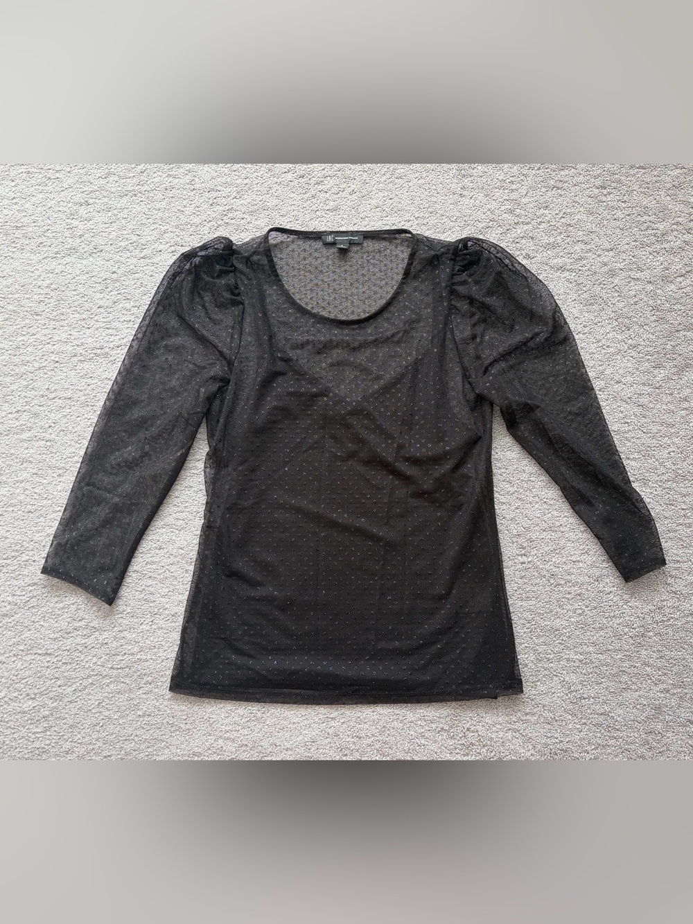 INC International Concepts (Macy’s) Sheer Black Puff-Sleeve Women's Top Small